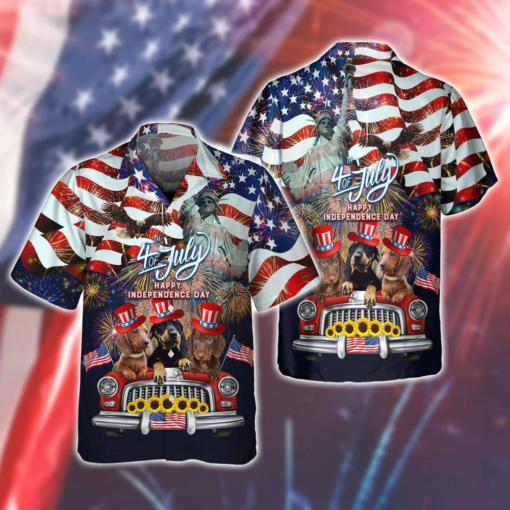 4Th July Celebration Dachshund 3D Hawaiian Shirt Unique Print, 4th Of July Hawaiian Shirt, 4th Of July Shirt