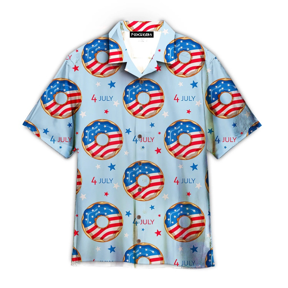 4Th Of July Blue And Red Donuts Trendy Hawaiian Shirt, 4th Of July Hawaiian Shirt, 4th Of July Shirt