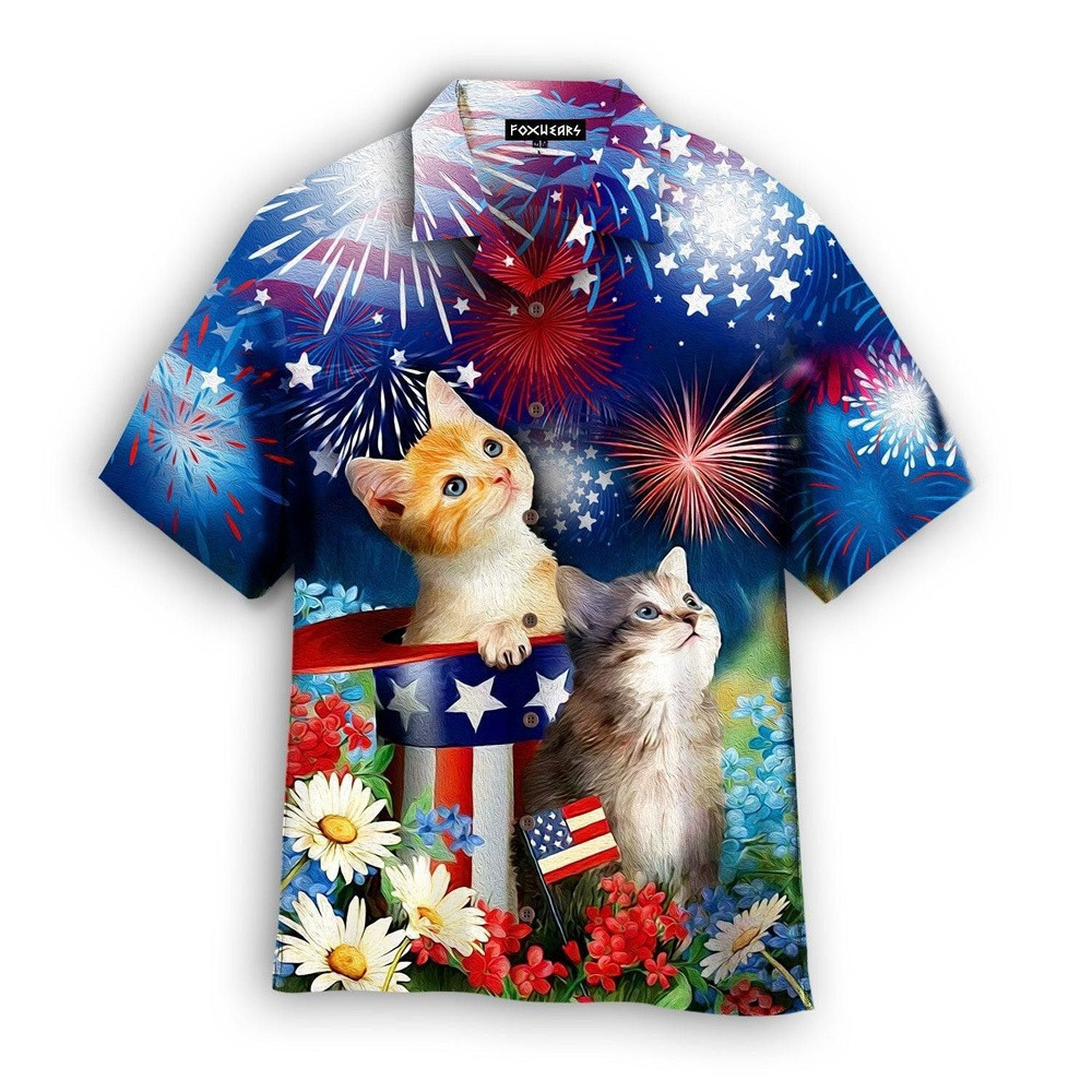 4th of July Celebratory Cat on Hawaiian Shirt, 4th Of July Hawaiian Shirt, 4th Of July Shirt