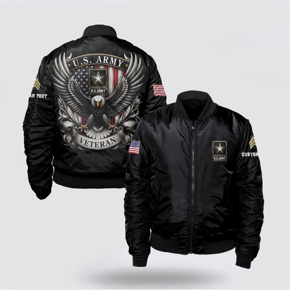 Army Bomber Jacket, Personalized Name Rank US Army Veteran Bomber Jacket, Veteran Bomber Jacket
