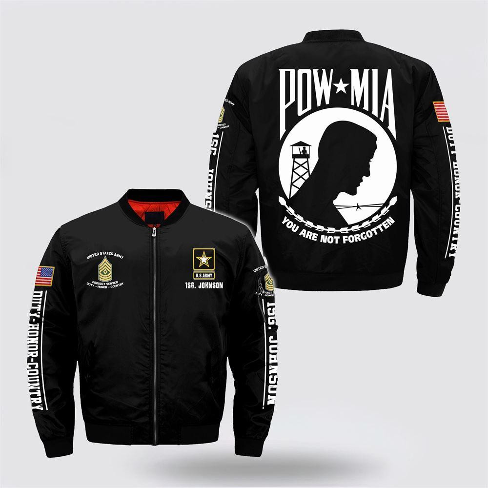 Army Bomber Jacket, Personalized Name Rank US Army You’re Not Forgotten Bomber Jacket, Veteran Bomber Jacket