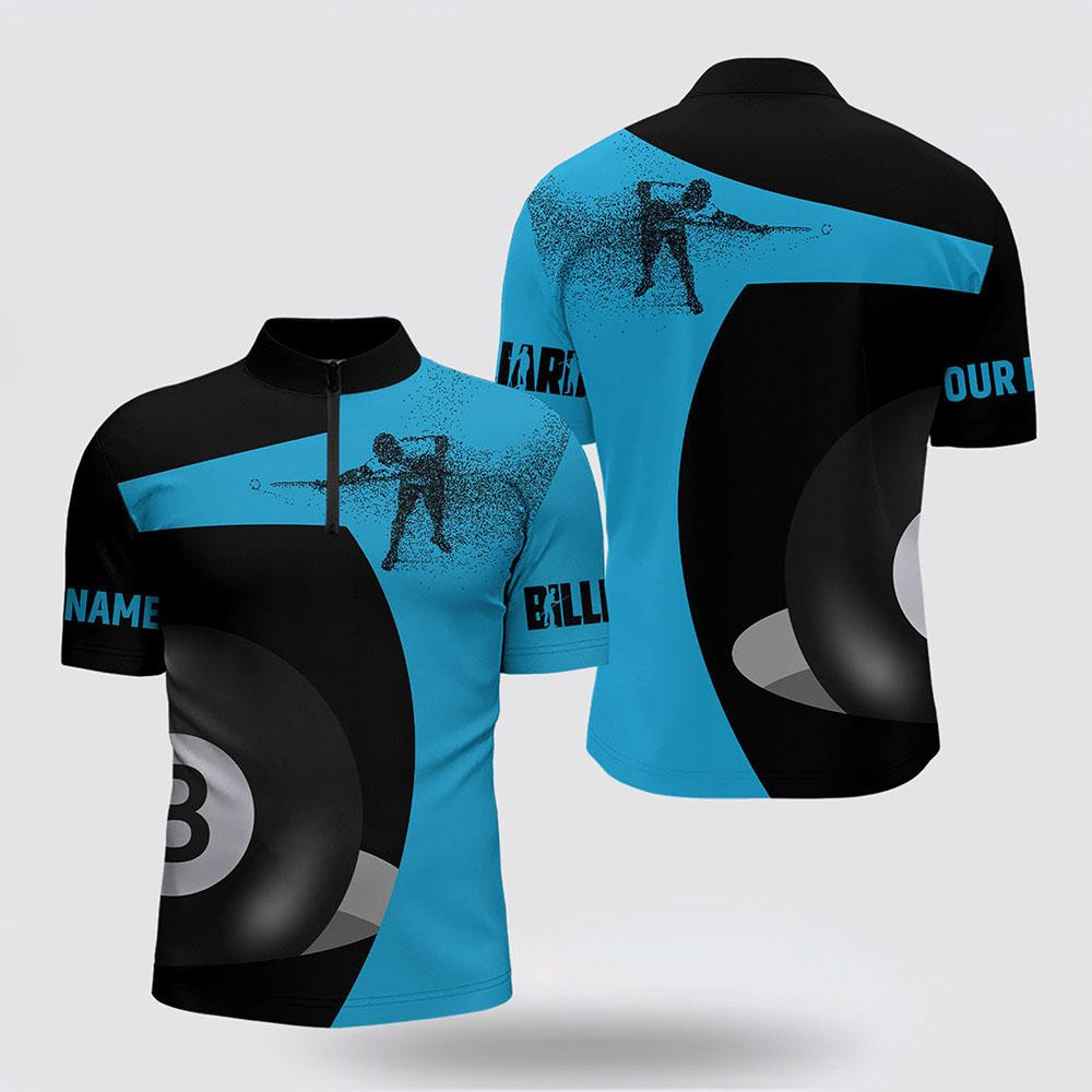 Billiard Jerseys, Custom Billiard Jerseys, 3D Funny Billiard Player 8 Ball Pool Blue Black Jerseys Shirts, Billiard Shirt Designs