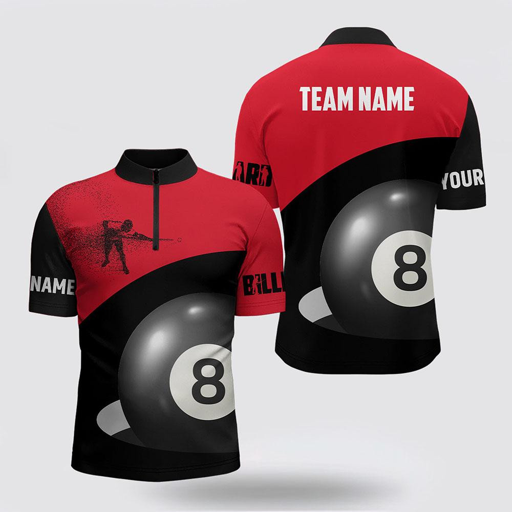 Billiard Jerseys, Custom Billiard Jerseys, 3D Funny Billiard Player 8 Ball Red Black Jerseys Shirts, Billiard Shirt Designs