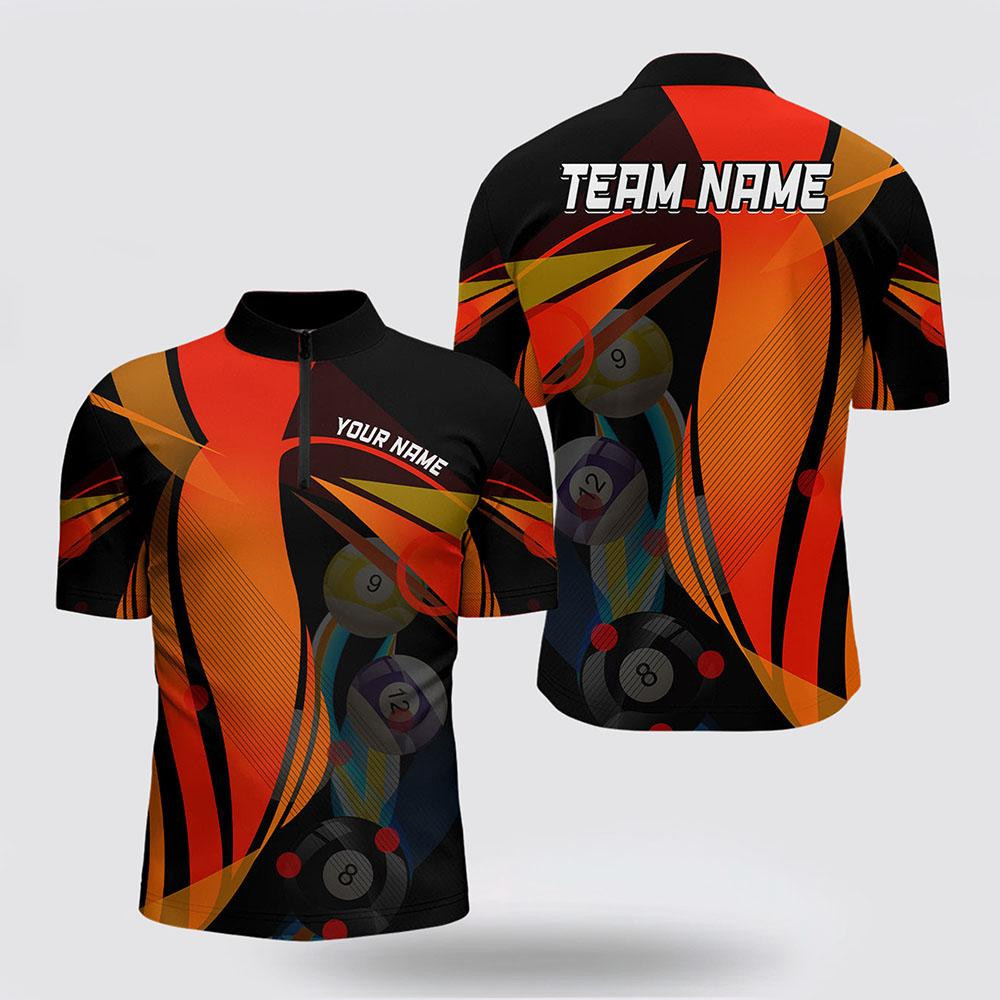 Billiard Jerseys, Custom Billiard Jerseys, 3D Orange Billiard Balls Men Jerseys Shirts, Billiard Shirt Designs