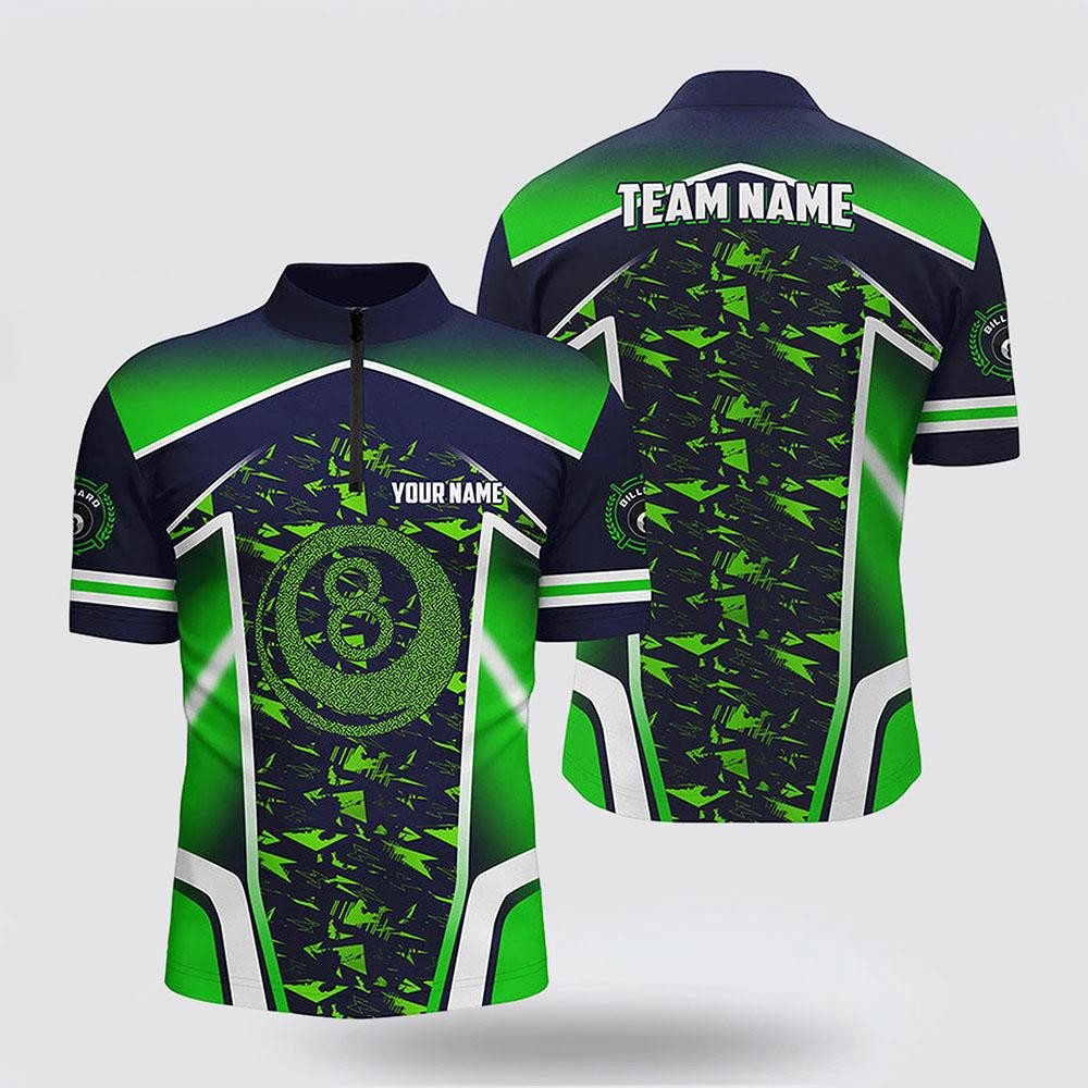 Billiard Jerseys, Custom Billiard Jerseys, 8 Ball Billiard Abstract Green 3D Men Jerseys Shirts, Billiard Shirt Designs