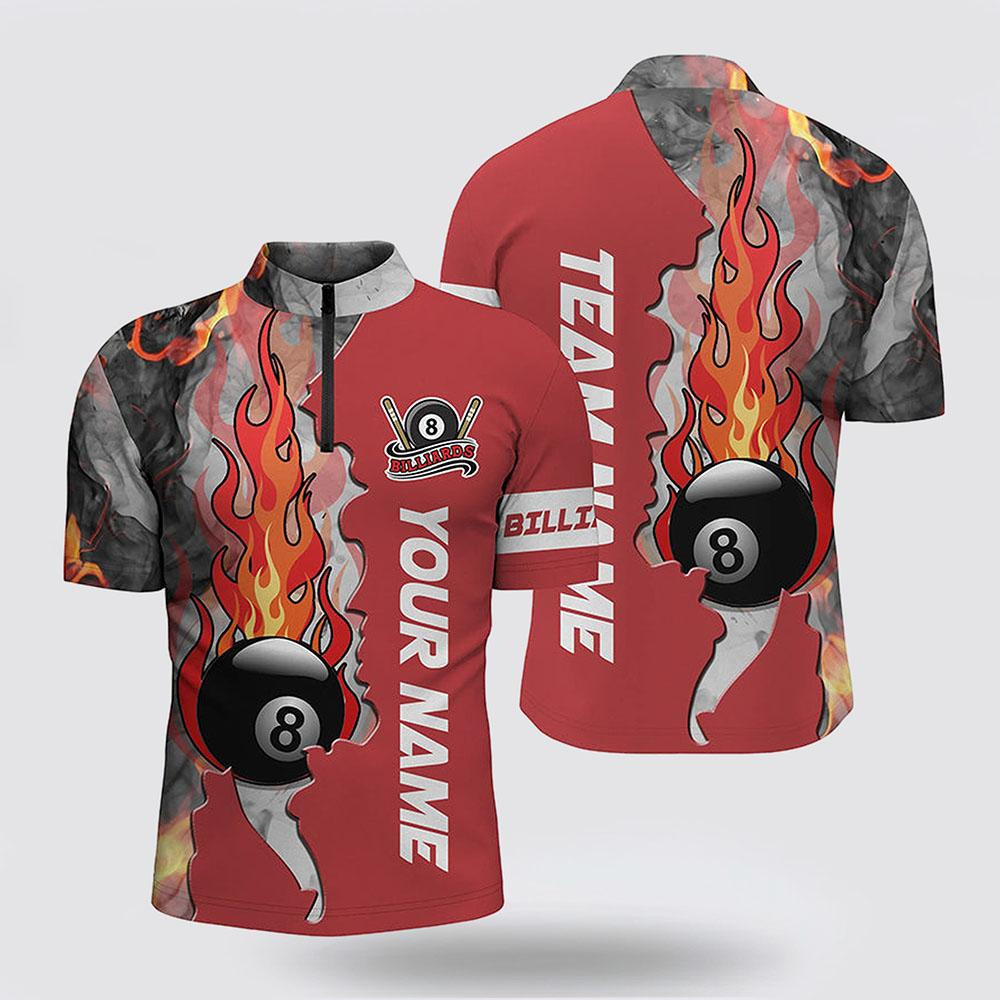 Billiard Jerseys, Custom Billiard Jerseys, 8 Ball Fire Smoke Red Billiard Men Jerseys Shirts, Billiard Shirt Designs