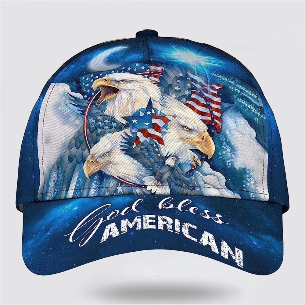 Christian Baseball Cap, Bald Eagle God Bless America Flag Custom Name All Over Print Baseball Cap, Mens Baseball Cap, Women's Baseball Cap