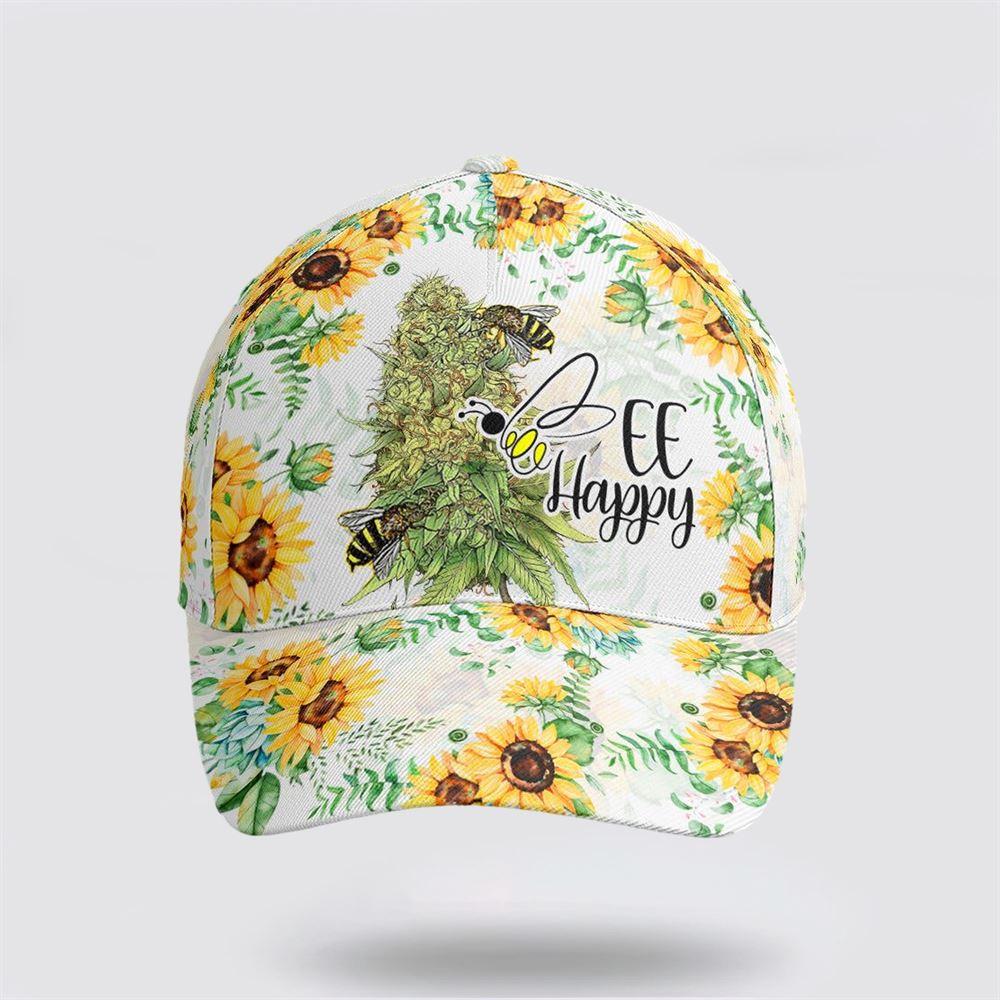 Christian Baseball Cap, Bee happy Sunflower Pattern Baseball Cap, Mens Baseball Cap, Women's Baseball Cap