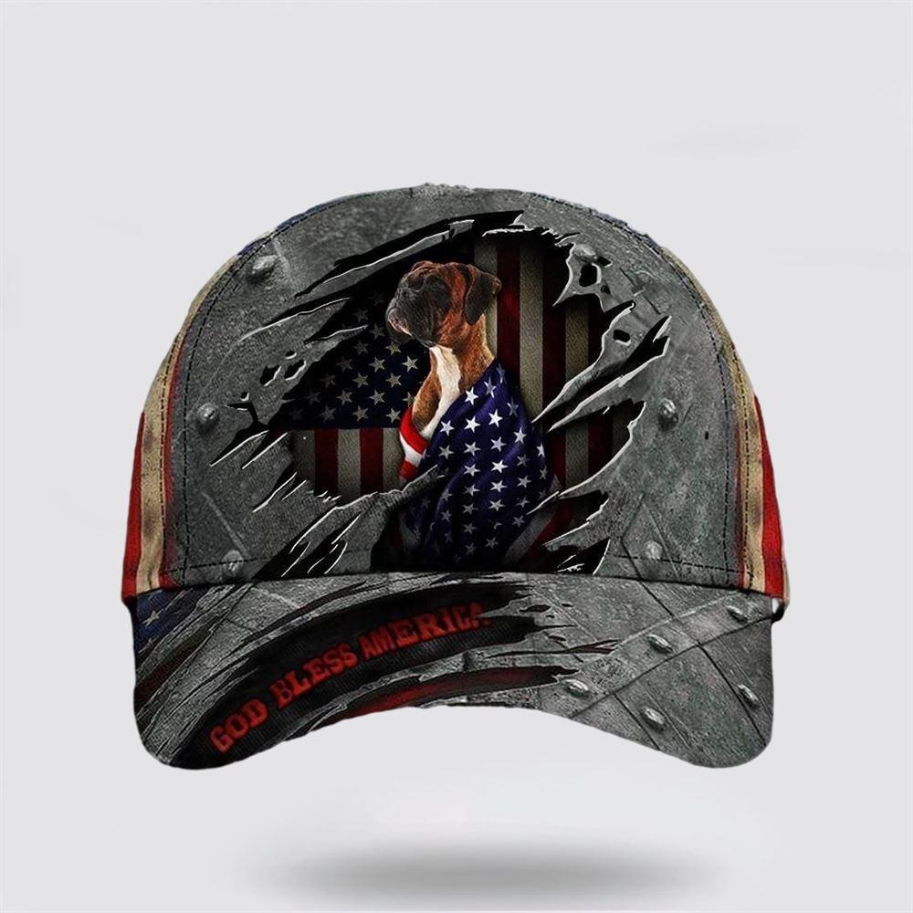 Christian Baseball Cap, Boxer Dog God Bless America Flag Patriot All Over Print Baseball Cap, Mens Baseball Cap, Women's Baseball Cap