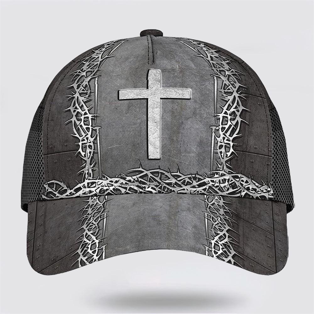 Christian Baseball Cap, Christian Cross With Crown Of Thorn All Over Print Baseball Cap, Mens Baseball Cap, Women's Baseball Cap