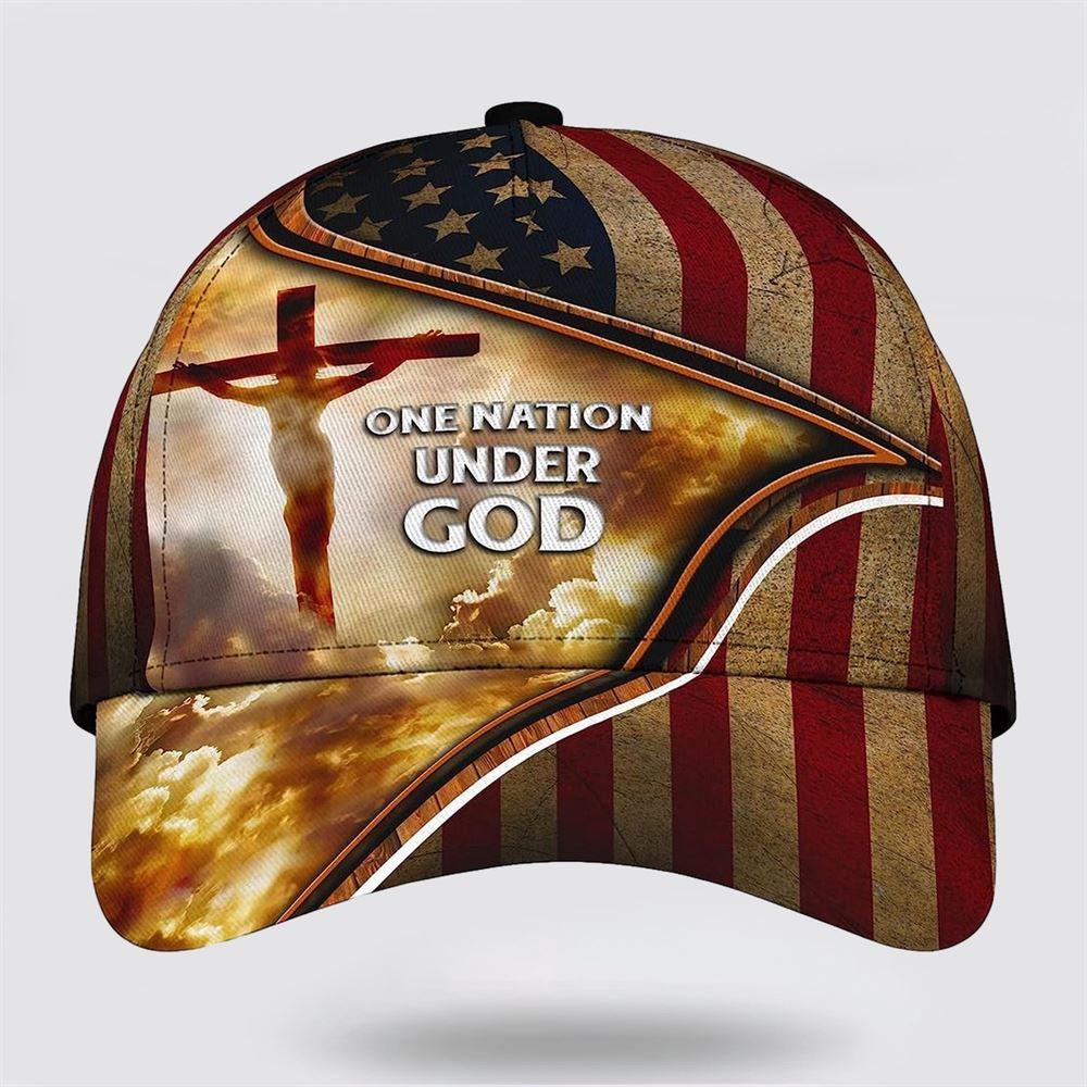 Christian Baseball Cap, Cross One Nation Under God American Flag Custom Name All Over Print Baseball Cap, Mens Baseball Cap, Women's Baseball Cap