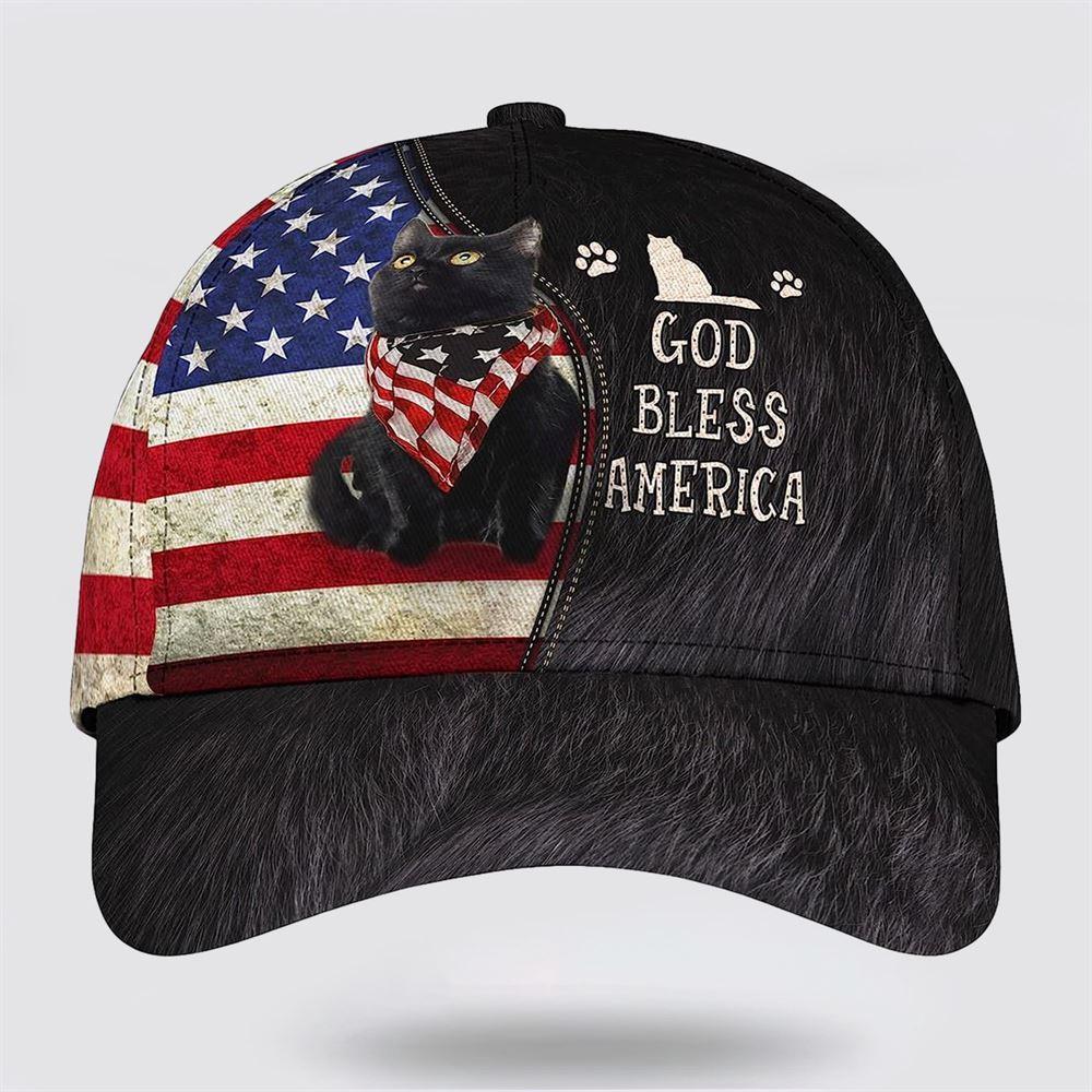 Christian Baseball Cap, Cute Cat Us Flag God Bless America All Over Print Baseball Cap, Mens Baseball Cap, Women's Baseball Cap