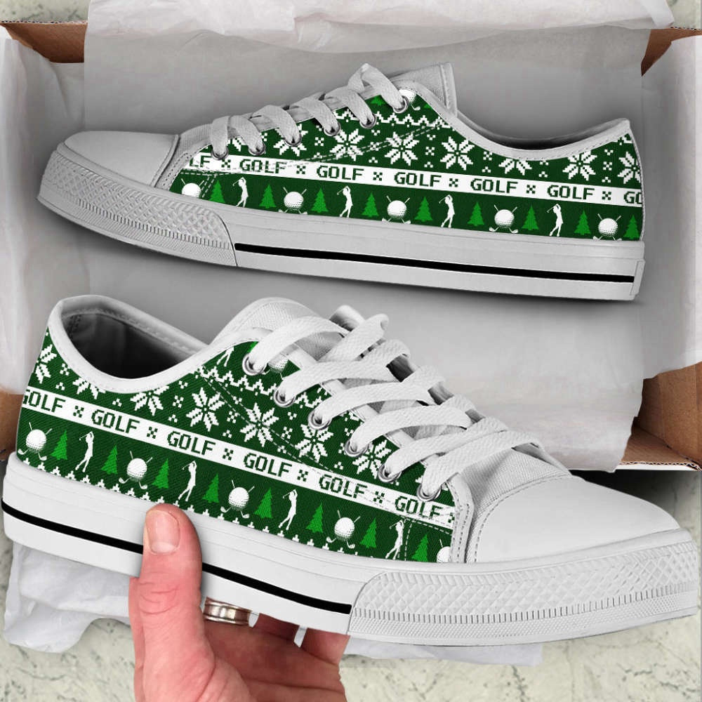Christmas Golf Knitted Low Top Canvas Print Shoes, Low Top Sneakers, Sneakers Low Top