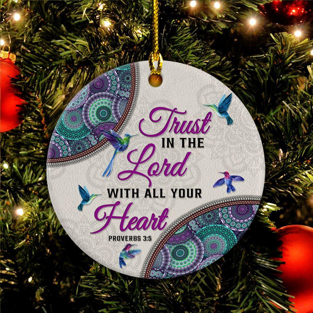 Christmas Ornament, Trust In The Lord With All Your Heart Circle Ceramic Ornament, Christmas Ornaments 2023