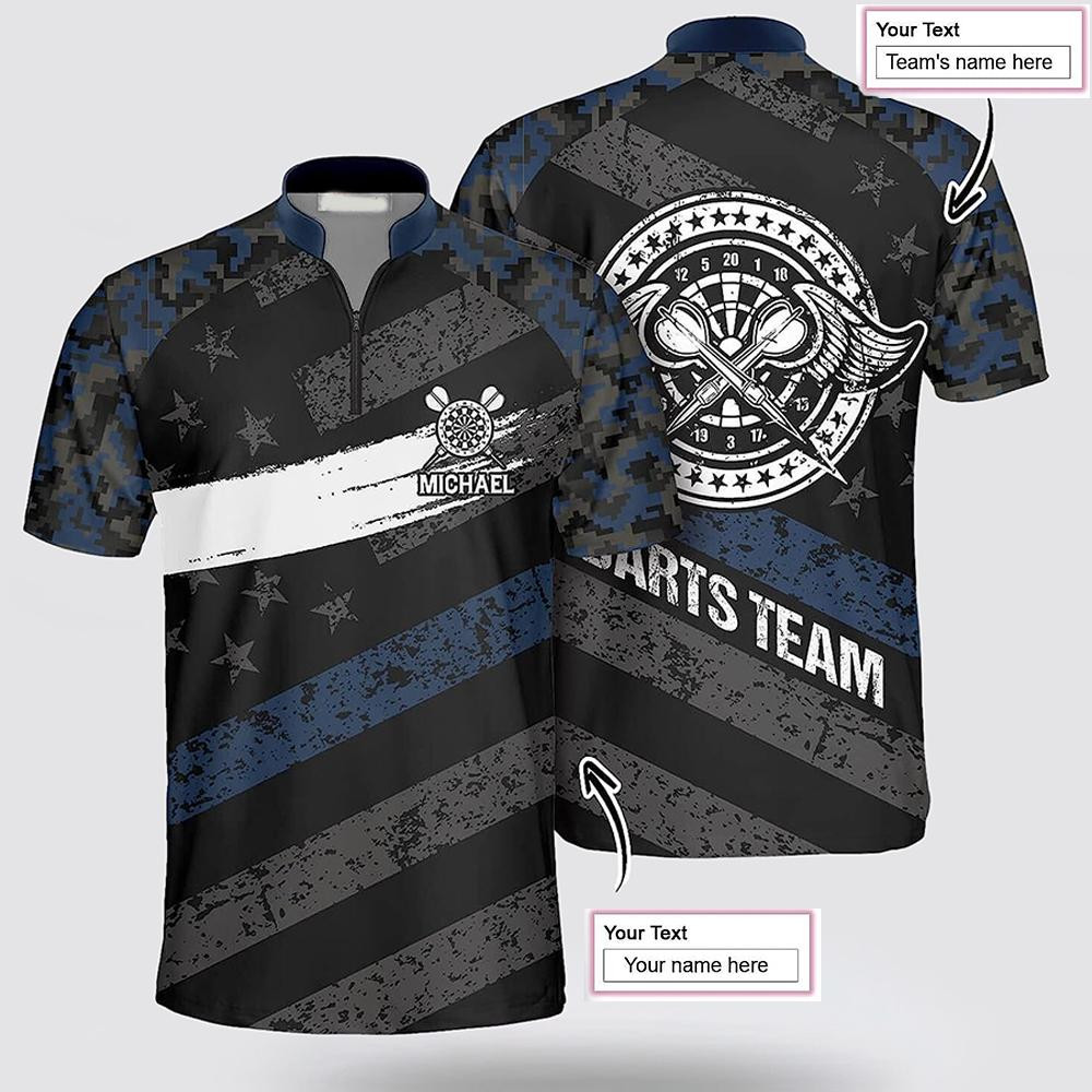 Custom Name Passionate Blue Camo Dart Jersey Shirt