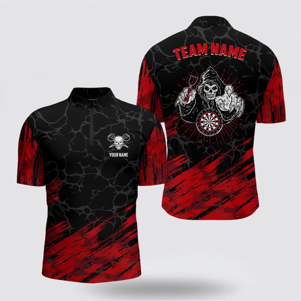 Dart Jerseys, 3D All Over Print Skull Dart Jerseys Red Black For Men, Custom Dart Jerseys