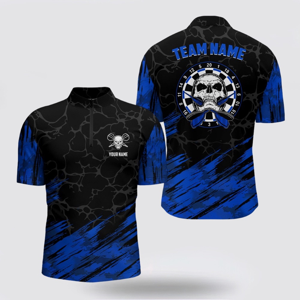 Dart Jerseys, All Over Print Skull Dart Jerseys Navy Black For Men, Custom Dart Jerseys