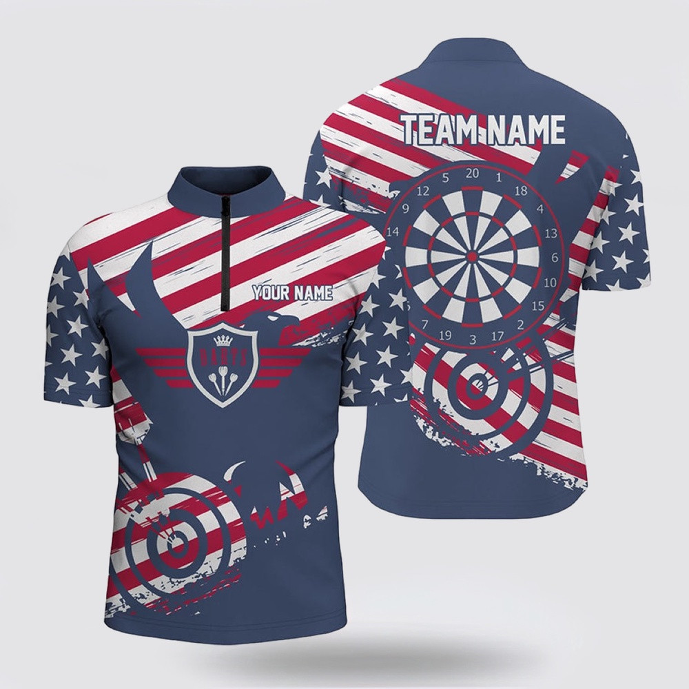 Dart Jerseys, American Flag Red Blue Dart Jerseys Patriotic For Men, Custom Dart Jerseys