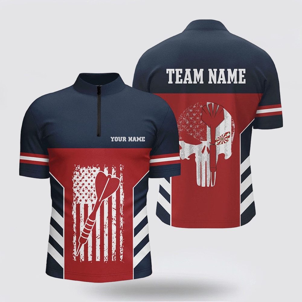 Dart Jerseys, American Flag Skull Red Blue Dart Jerseys Patriotic For Men, Custom Dart Jerseys