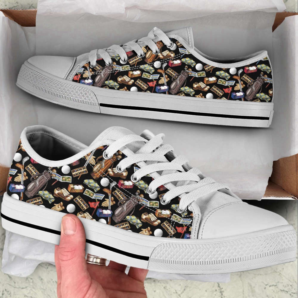 Low Top Canvas Print Golf Equipment Pattern Shoes, Low Top Sneakers, Sneakers Low Top