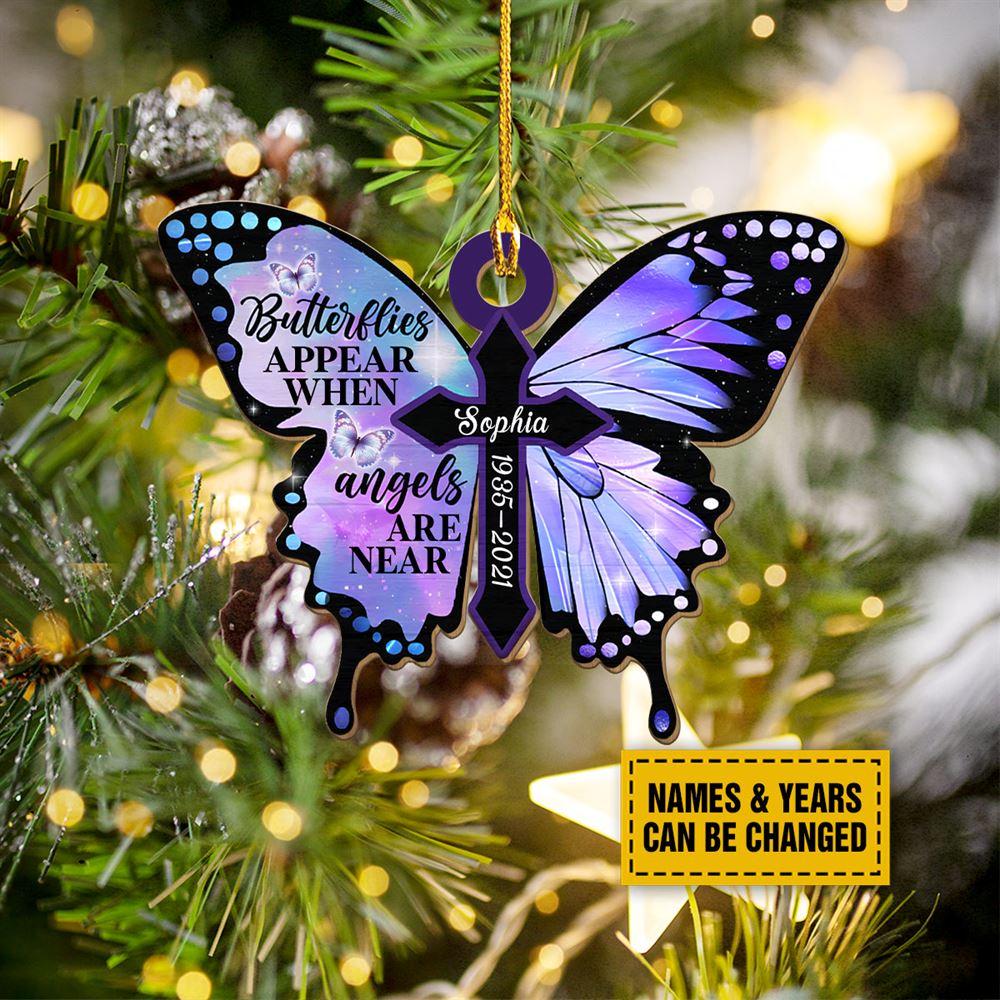 Personalised Christmas Ornament, Butterflies Appear When Angels Are Near Printed Wood Ornaments, Christmas Ornaments 2023