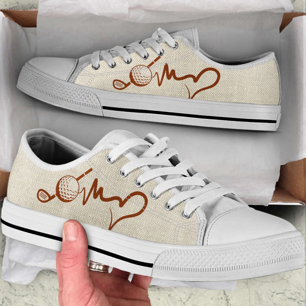 Stylish Golf Heartbeat Canvas Print Low Top Shoes, Low Top Sneakers, Sneakers Low Top