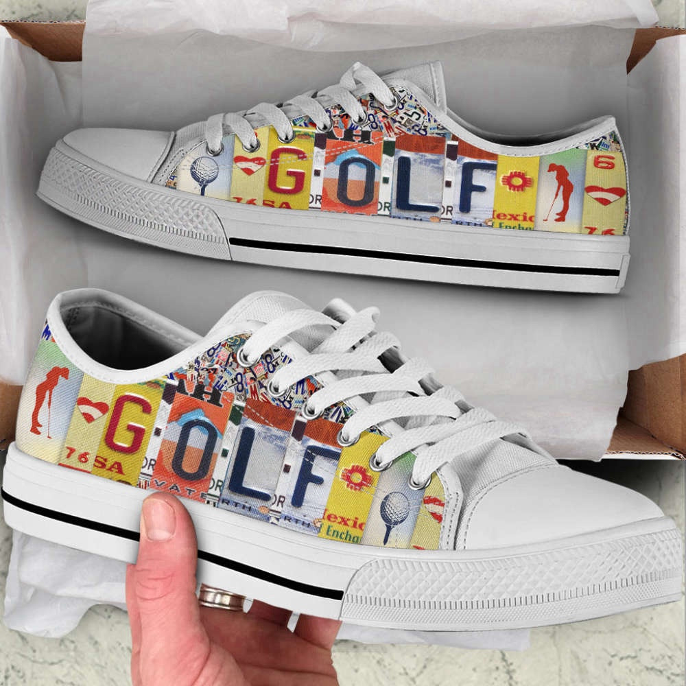 Stylish Golf License Plates Canvas Print Lowtop Shoes, Low Top Sneakers, Sneakers Low Top