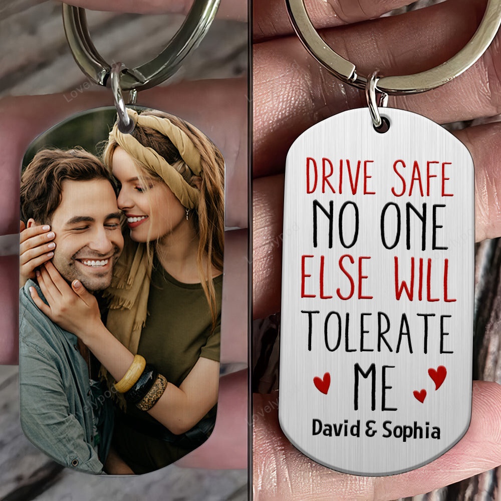 Valentine Keychain, Drive Safe Personalized Custom Photo Stainless Steel Keychain - Excoolent