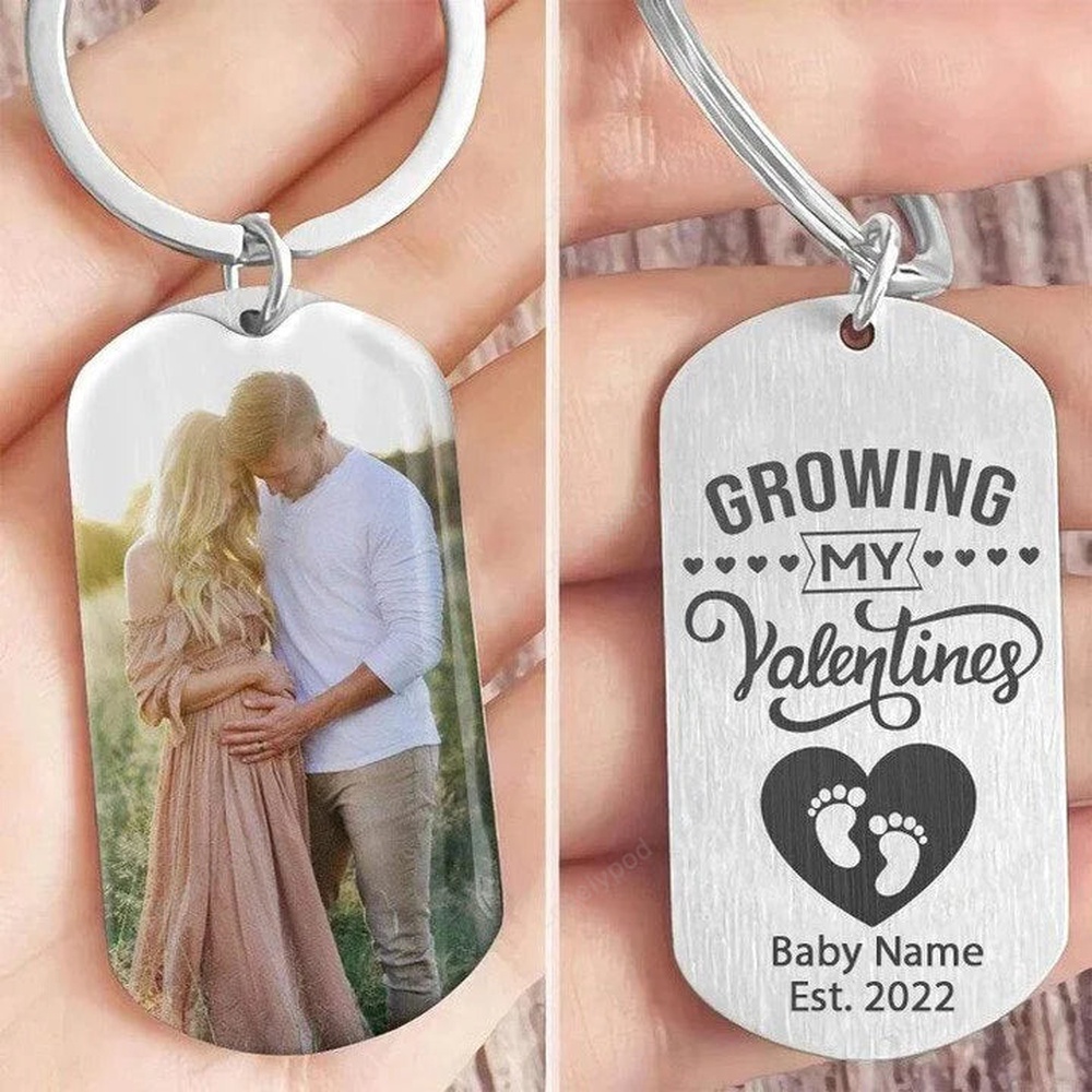 Valentine Keychain, Growing My Valentine, Custom Baby Est 2024 Couple Keychain - Excoolent